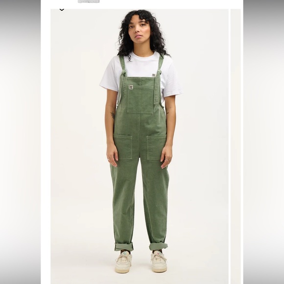 Lucy & Yak Original corduroy Dungarees in Green Bay - US 8 UK 12 - Picture 2 of 7